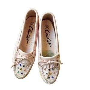 Deadstock 1980s Pink Jeweled Slip on Moccasin Shoes Flats / Women’s 6 *
